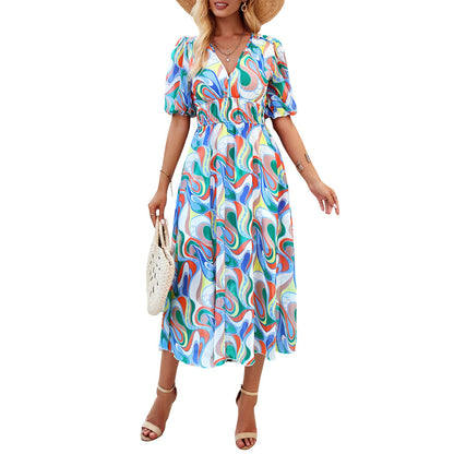 Vivian | Floral Puff Sleeve Midi Dress