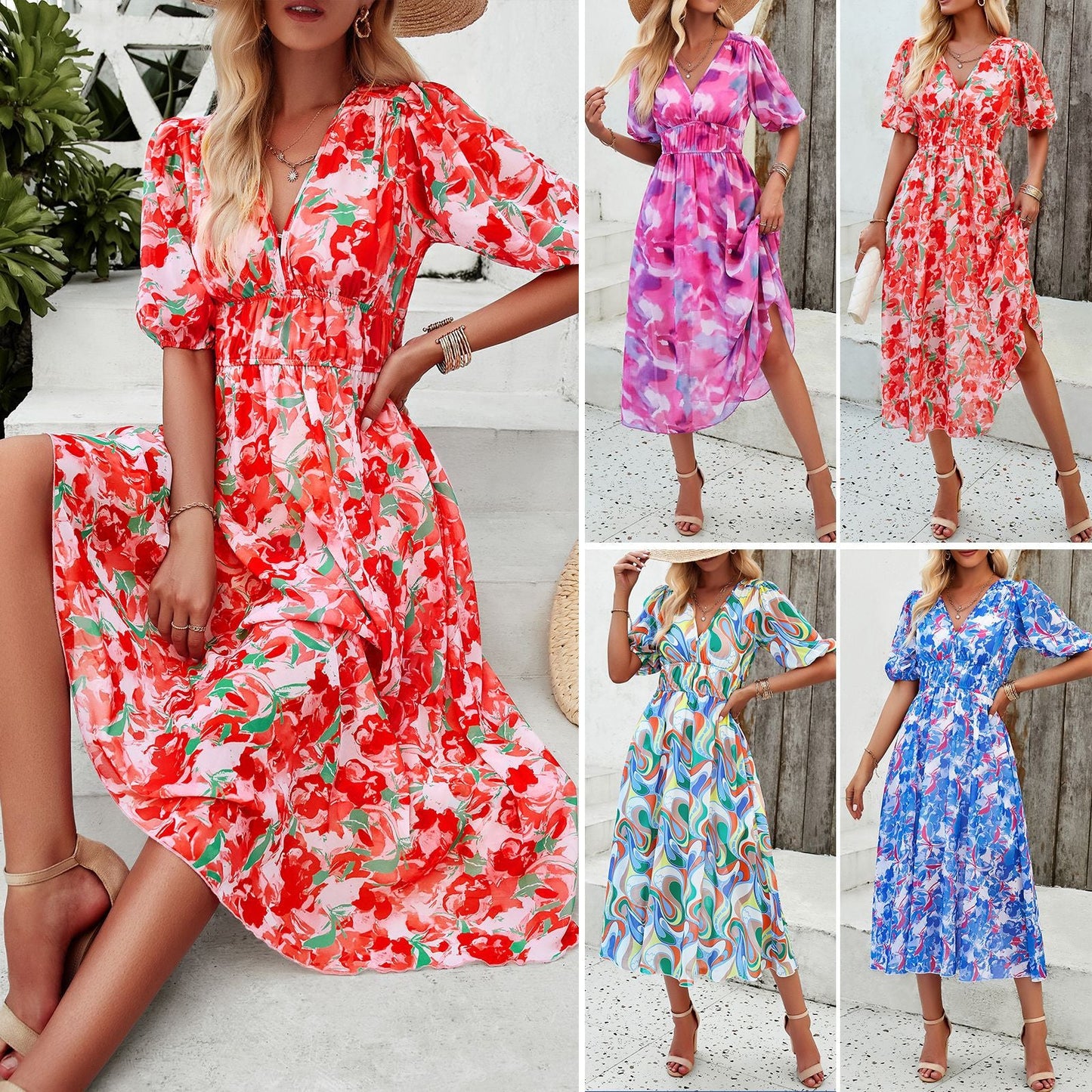 Vivian | Floral Puff Sleeve Midi Dress
