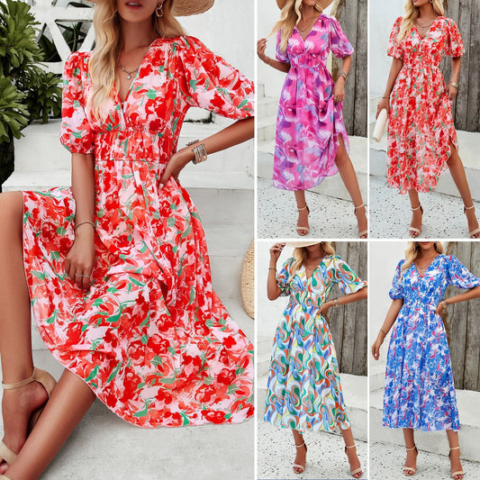 Vivian | Floral Puff Sleeve Midi Dress