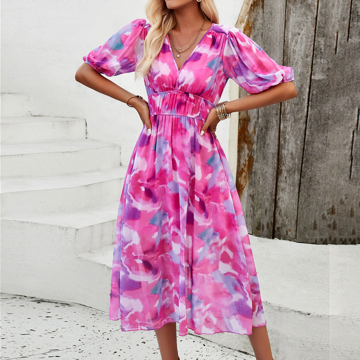 Vivian | Floral Puff Sleeve Midi Dress