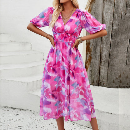 Vivian | Floral Puff Sleeve Midi Dress