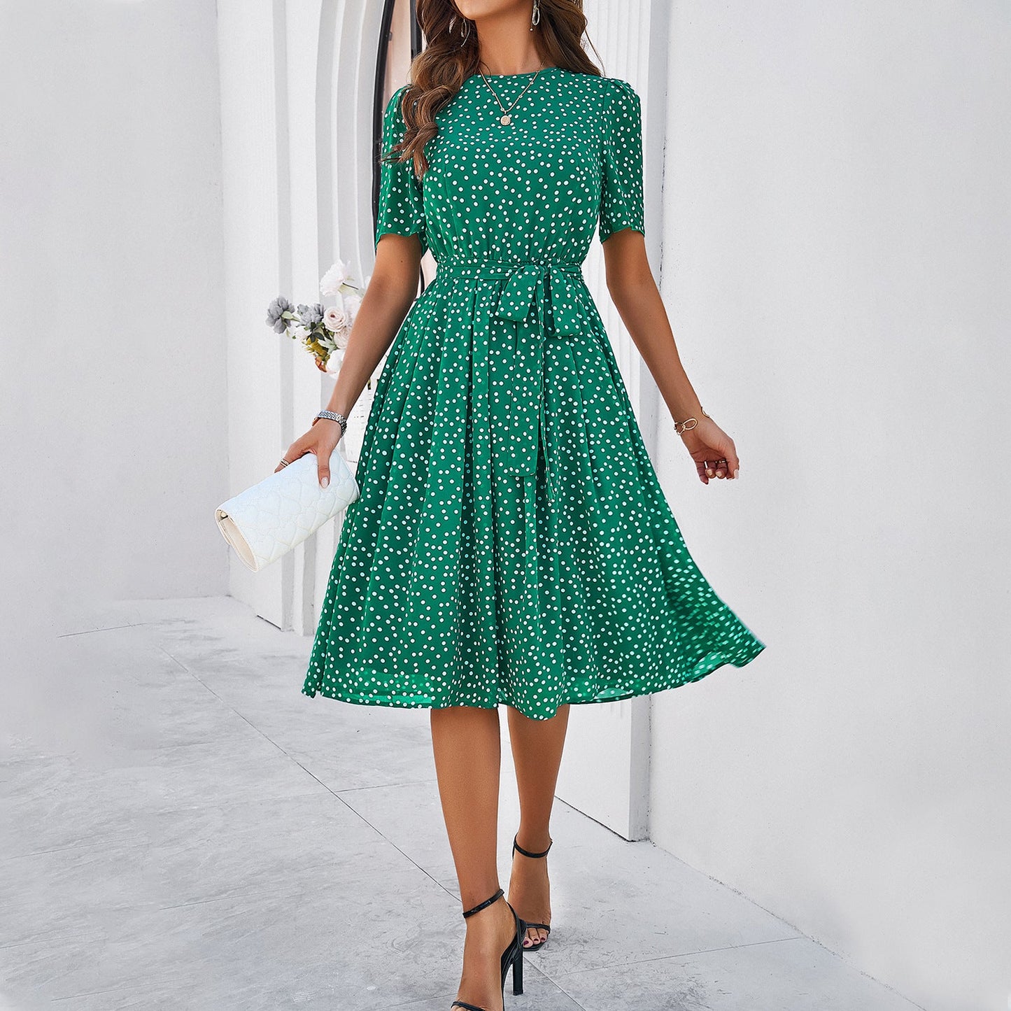 Willa | Belted Polka Dot Midi Dress
