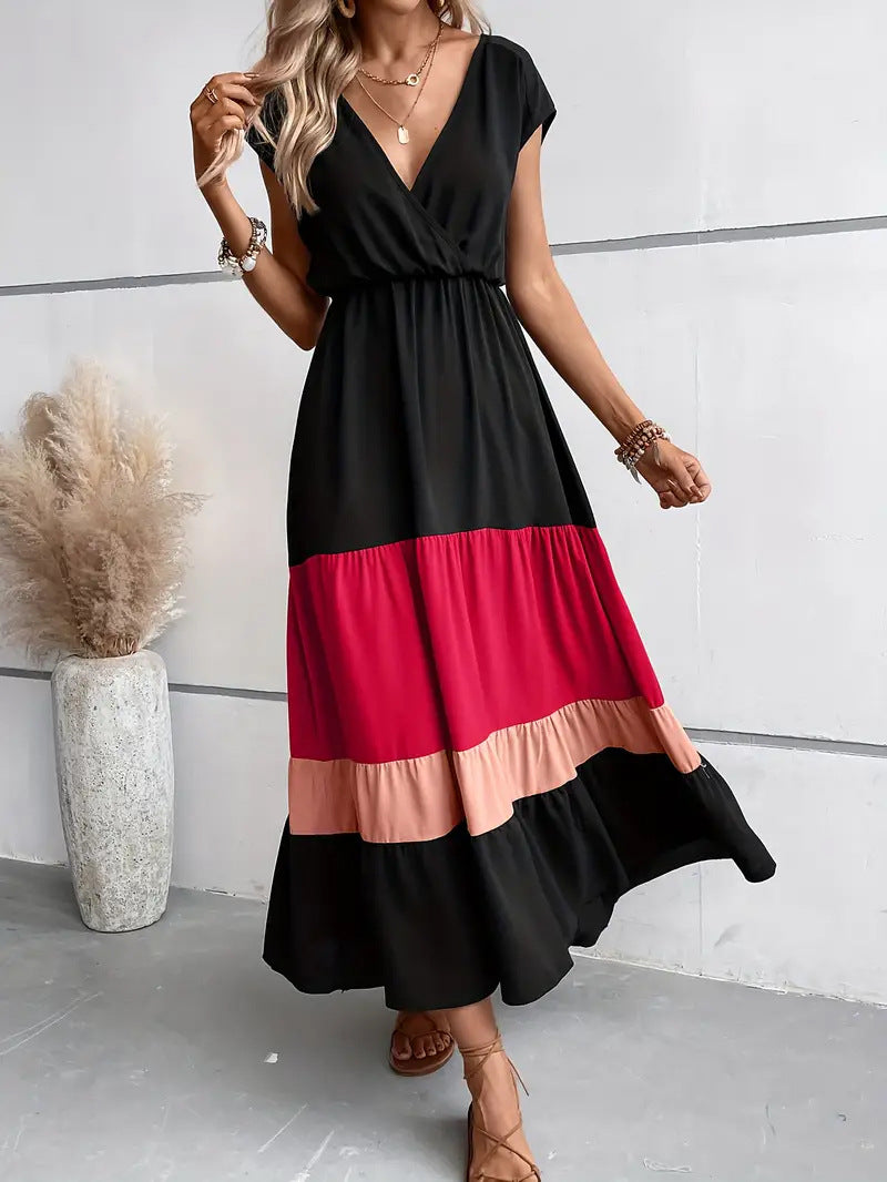 Adelynn – Colour Block Tiered Maxi Dress