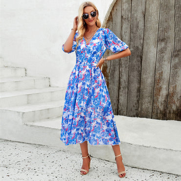 Vivian | Floral Puff Sleeve Midi Dress