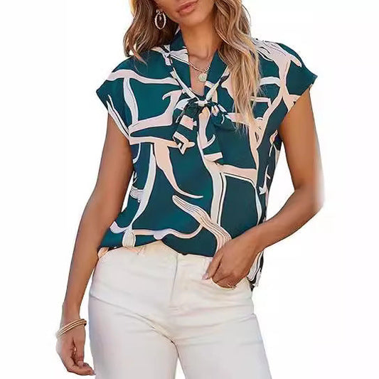 Sofia – Abstract Print Tie-Neck Blouse