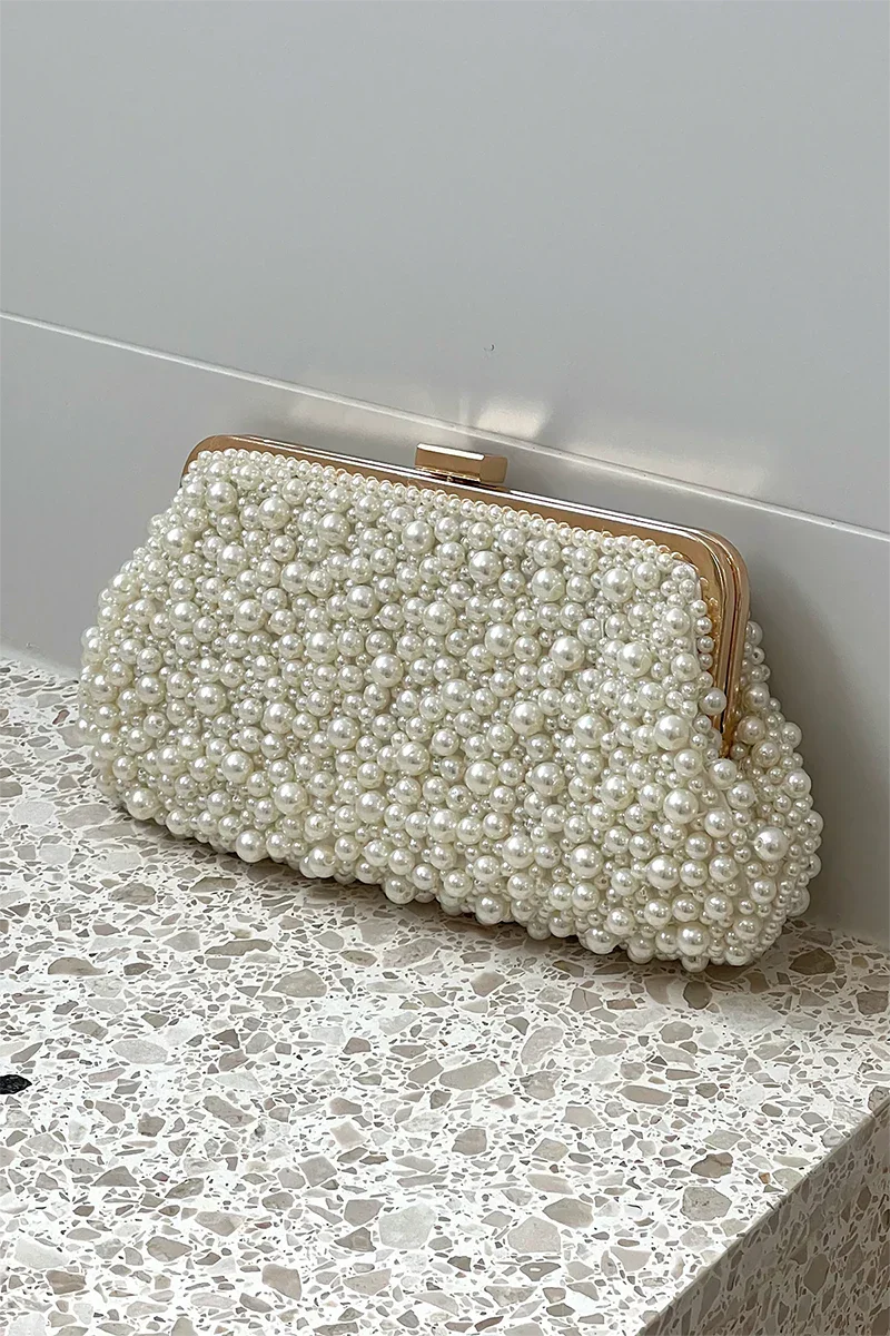 Essentials Loft™ | Norma Jean Faux Pearl Clutch - Cream/Gold