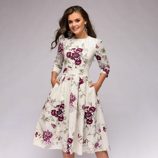 Moira | Elegant Midi Dress with Floral Design