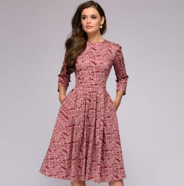 Moira | Elegant Midi Dress with Floral Design