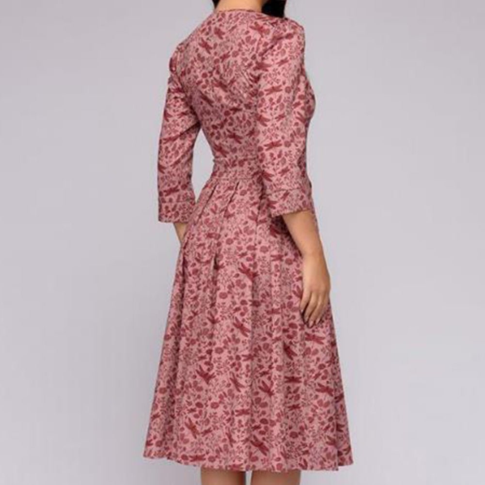 Moira | Elegant Midi Dress with Floral Design