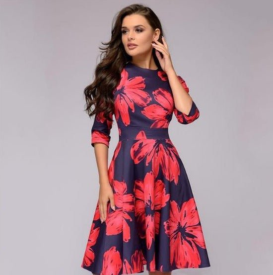 Moira | Elegant Midi Dress with Floral Design