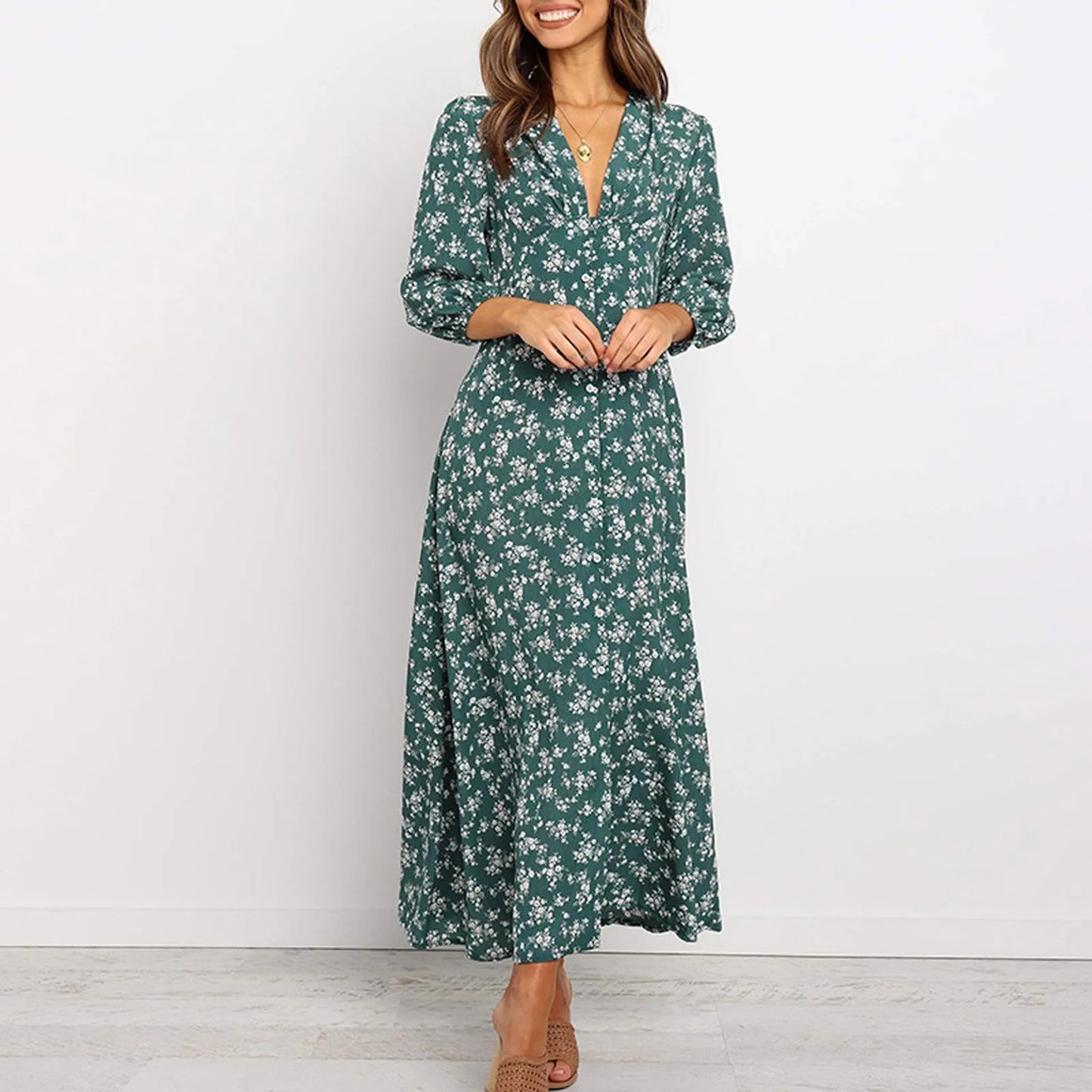 Chloe – Button Front Floral Midi Dress