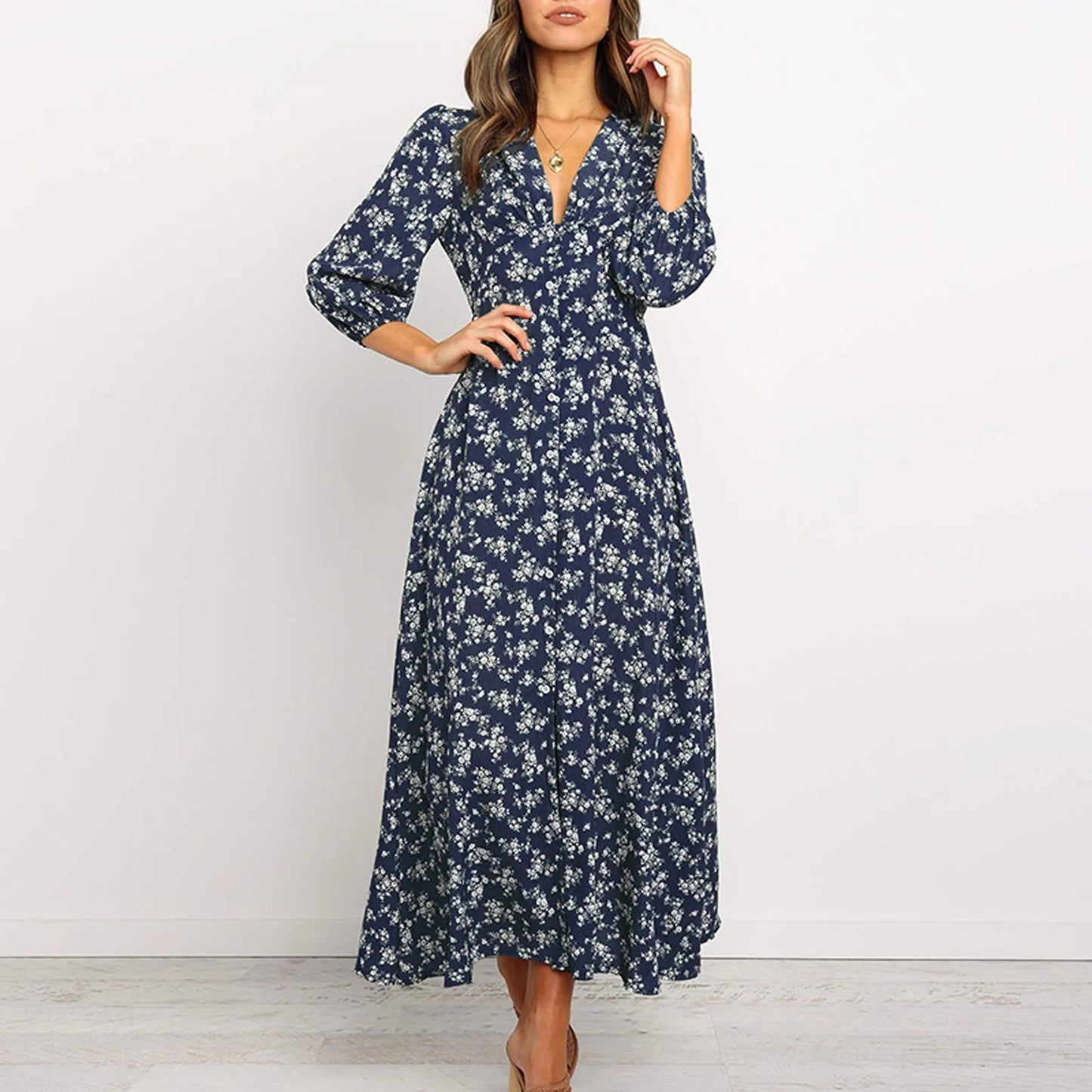 Chloe – Button Front Floral Midi Dress