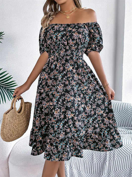 Sama | Shirred Floral Midi Dress