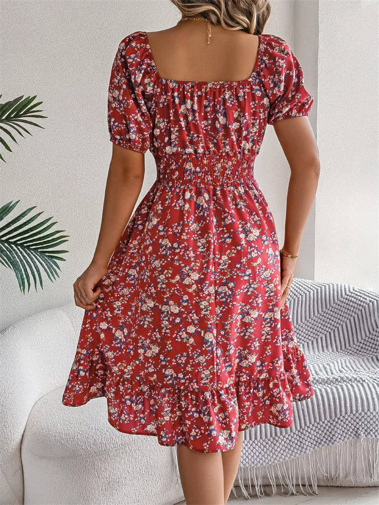 Sama | Shirred Floral Midi Dress