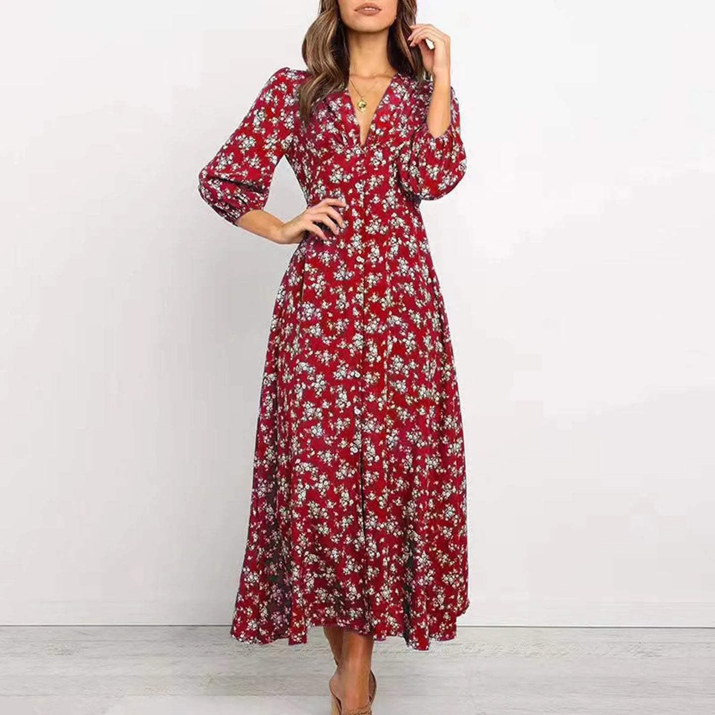 Chloe – Button Front Floral Midi Dress
