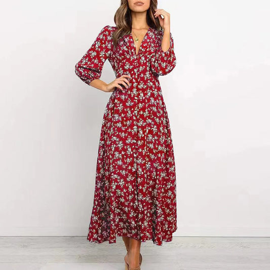 Chloe – Button Front Floral Midi Dress