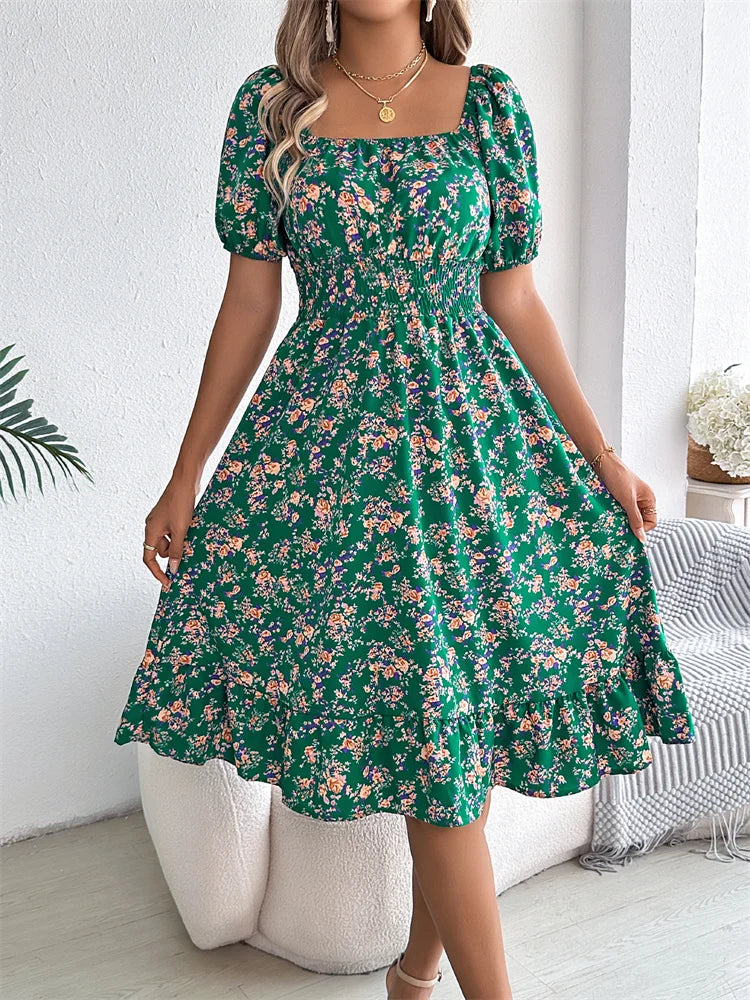 Sama | Shirred Floral Midi Dress