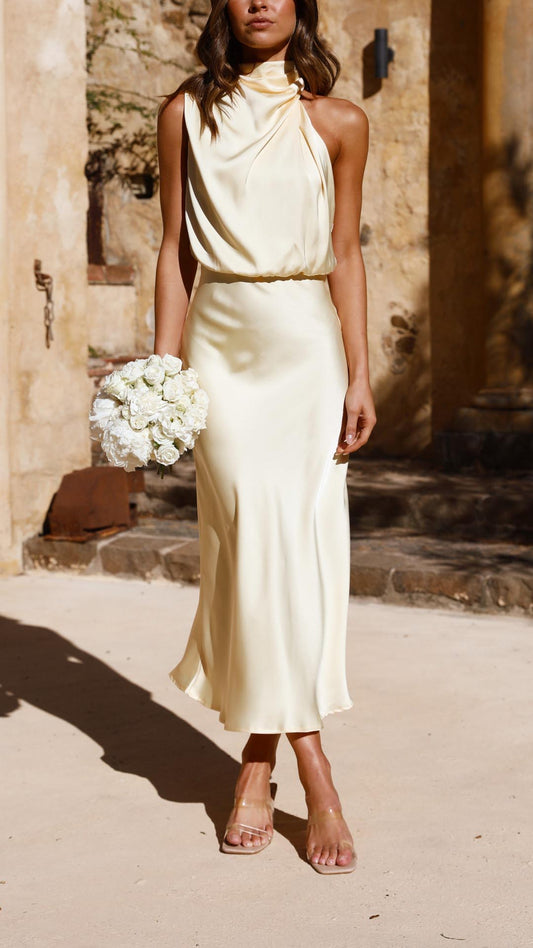 ESTELLA | YELLOW HIGH NECK DRAPED DRESS