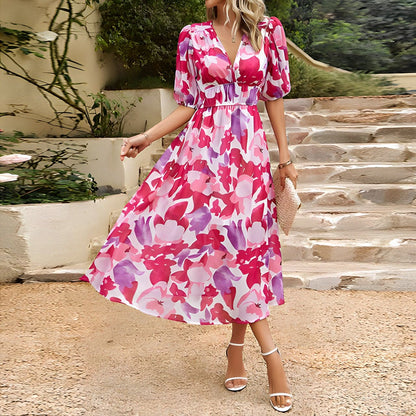 Briella | Puff Sleeve Floral Midi Dress