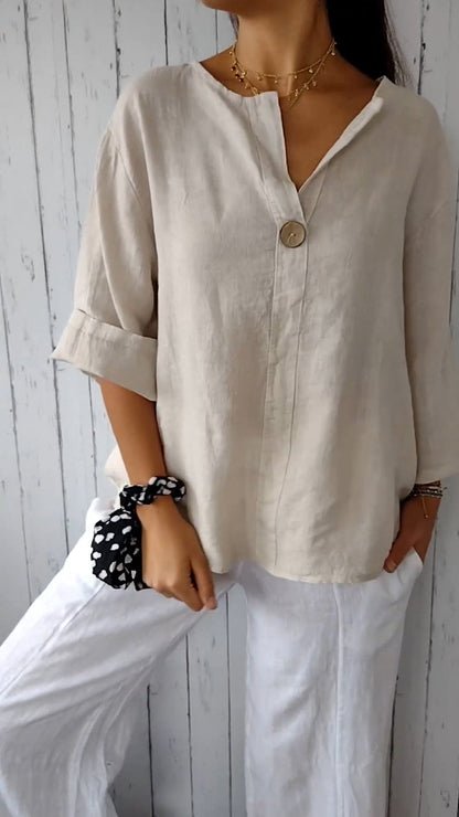 Comfortable V-neck Top | Cotton and linen