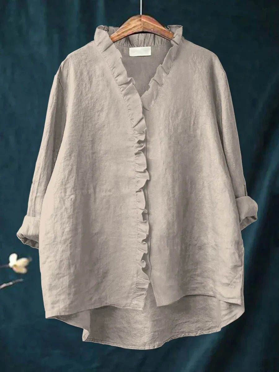 SANELA | CASUAL COTTON AND LINEN RUFFLE TOP