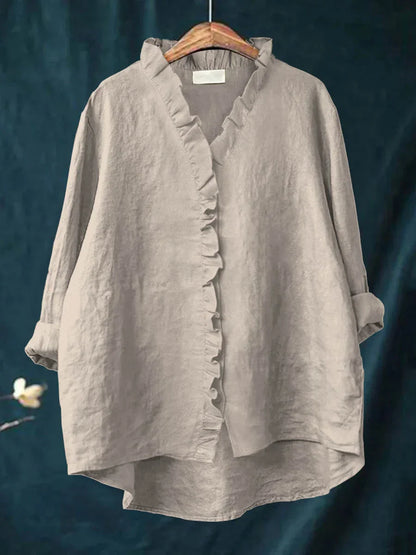 SANELA | CASUAL COTTON AND LINEN RUFFLE TOP