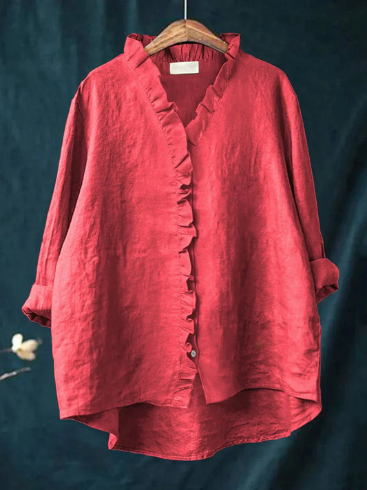 SANELA | CASUAL COTTON AND LINEN RUFFLE TOP