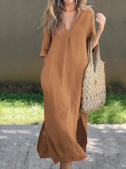 Clara | Solid Color V-Neck Pocket Dress