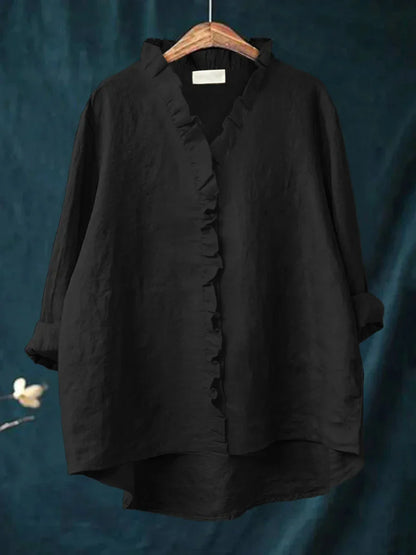 SANELA | CASUAL COTTON AND LINEN RUFFLE TOP