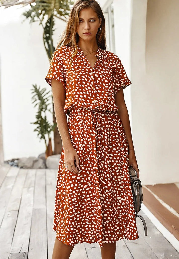 Amiya | Printed Button-Up Midi Dress