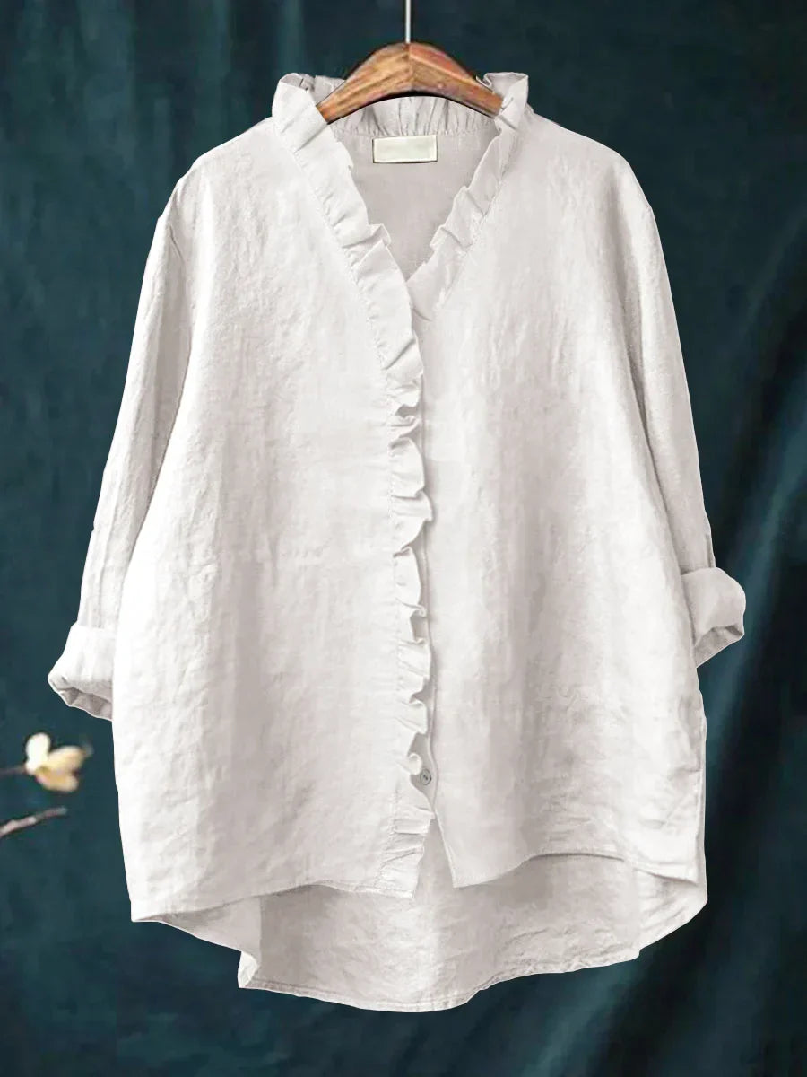 SANELA | CASUAL COTTON AND LINEN RUFFLE TOP
