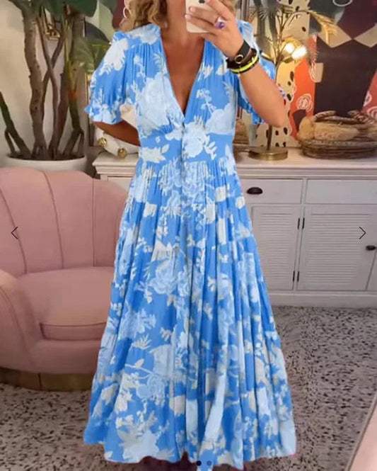 Mona – Floral Pleated Maxi Dress