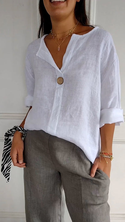 Comfortable V-neck Top | Cotton and linen