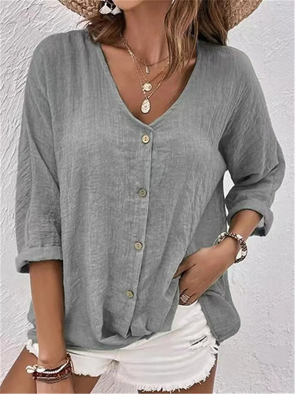 Marley – Lightweight V-Neck Button Top