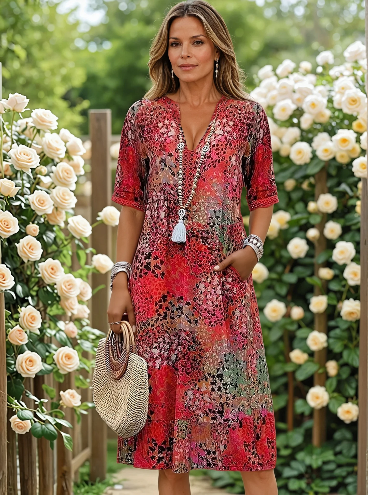Cristina | Flowing Midi Dress with Lace-Up Detail
