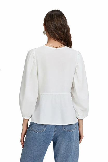 Essentials Loft™ | Puff Sleeve Peplum Bow Ties Blouse Top