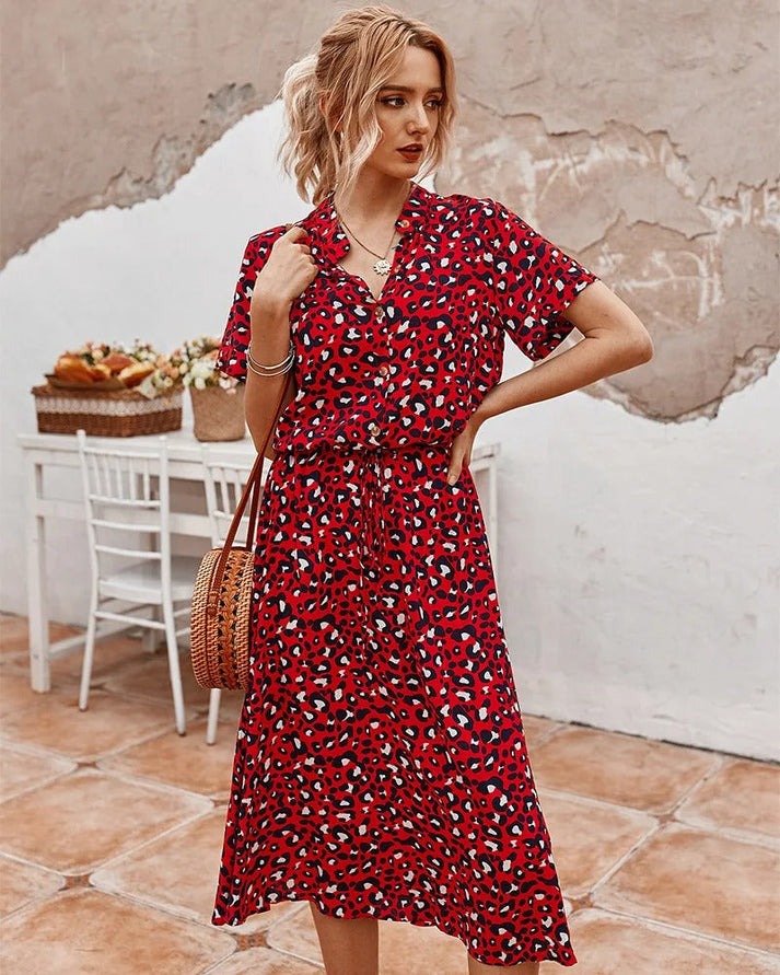 Amiya | Printed Button-Up Midi Dress