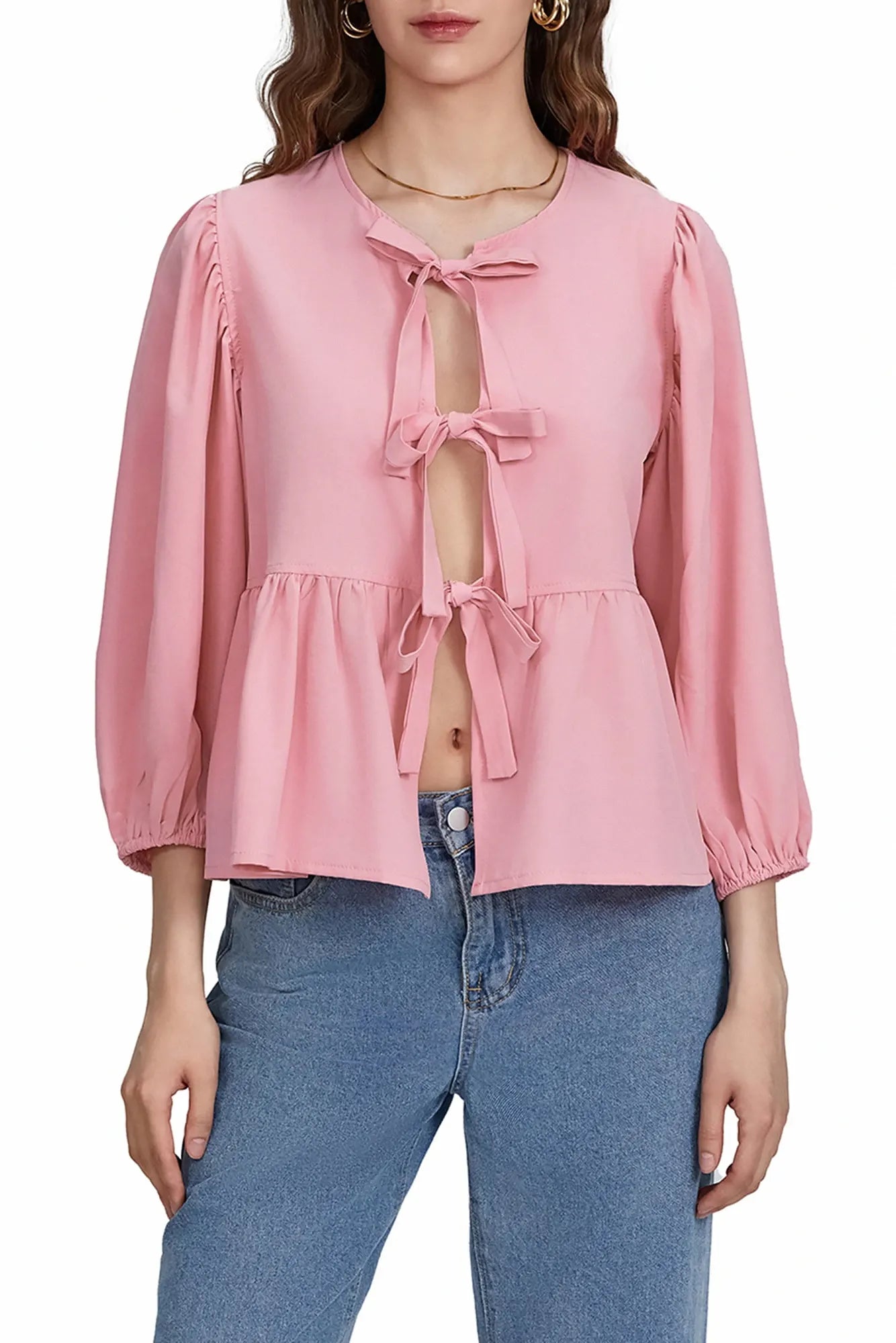 Essentials Loft™ | Puff Sleeve Peplum Bow Ties Blouse Top