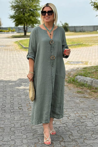 ROXANNE | CASUAL V-NECK COTTON AND LINEN DRESS