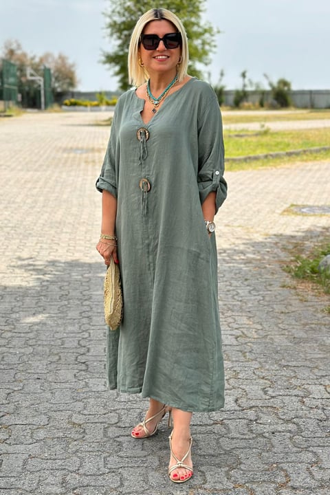 ROXANNE | CASUAL V-NECK COTTON AND LINEN DRESS