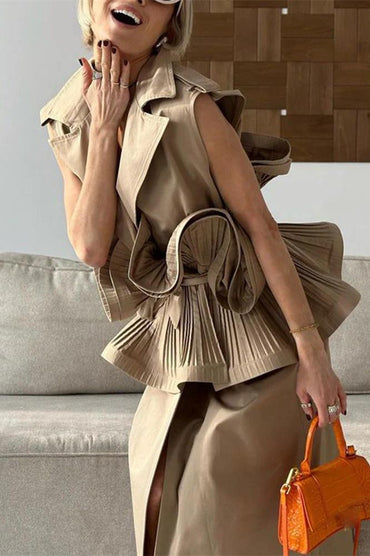 Suzanne | Lapel Collar Ruffle Polyester Top