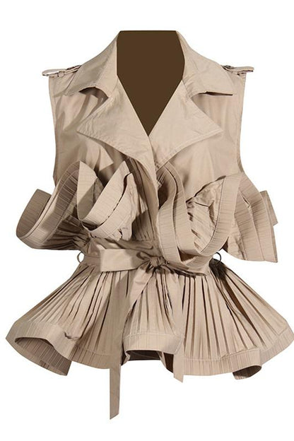 Suzanne | Lapel Collar Ruffle Polyester Top