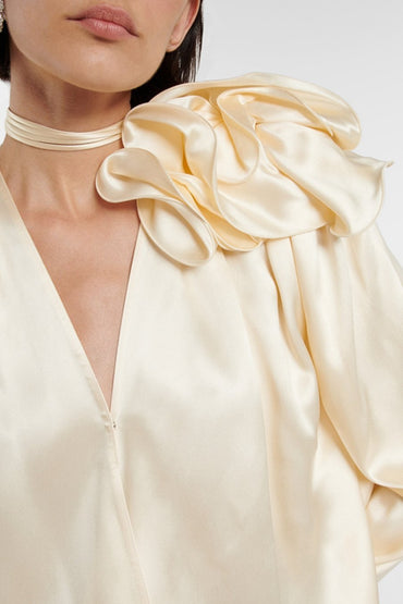 Lorraine | Flower Satin Flowy Blouse