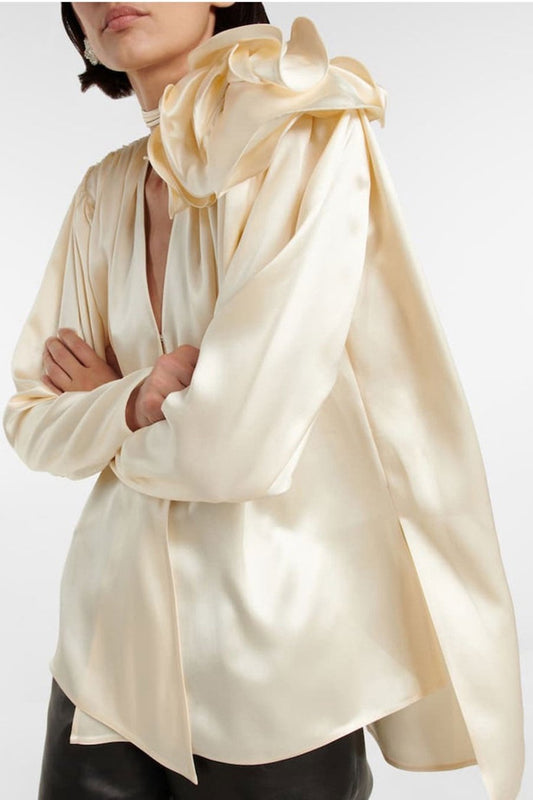 Lorraine | Flower Satin Flowy Blouse