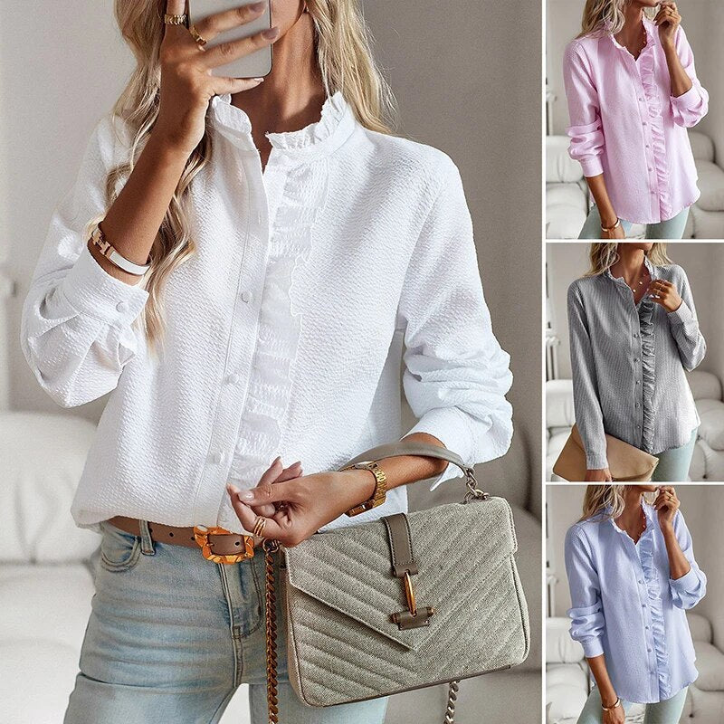 Lang – Textured Ruffle Collar Blouse