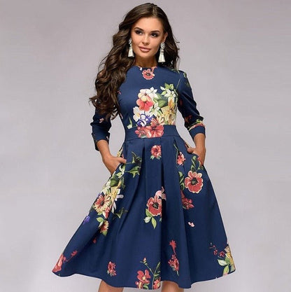 Moira | Elegant Midi Dress with Floral Design