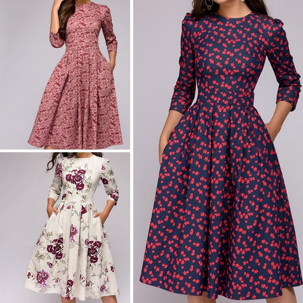 Moira | Elegant Midi Dress with Floral Design