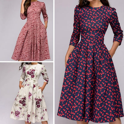Moira | Elegant Midi Dress with Floral Design