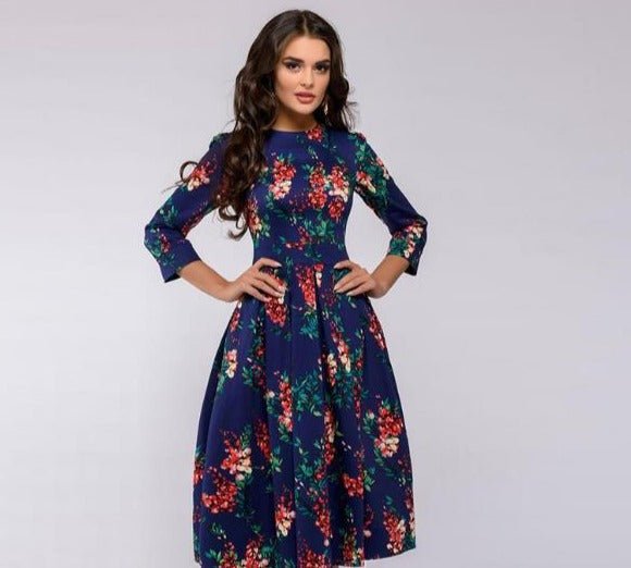 Moira | Elegant Midi Dress with Floral Design