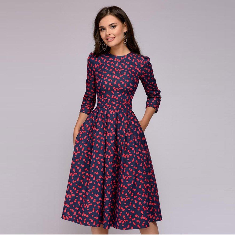Moira | Elegant Midi Dress with Floral Design